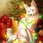 Artwork by Annette Marie - Rikr and Shiro playing with Christmas Lights